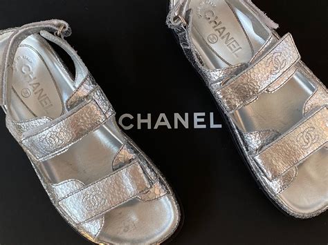 chanel sandals silver|chanel velcro sandals price.